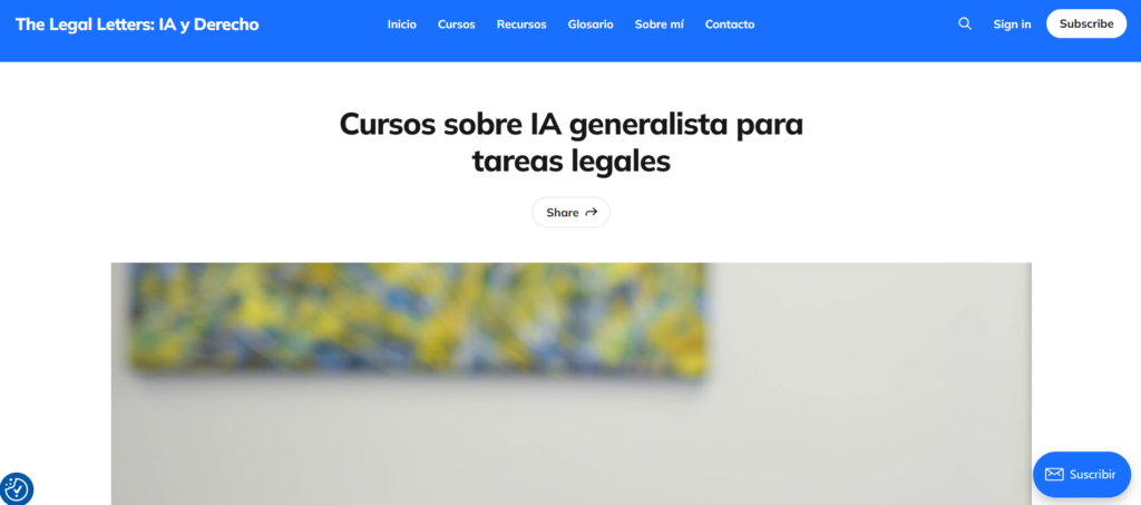 Página del curso «Cursos sobre IA generalista para tareas legales» de The Legal Letters