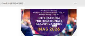 Cartel de la cuarta edición de la International Multidisciplinary Academic Studies Conference (IMAS 2026), Universidad Titu Maiorescu, Târgu Jiu